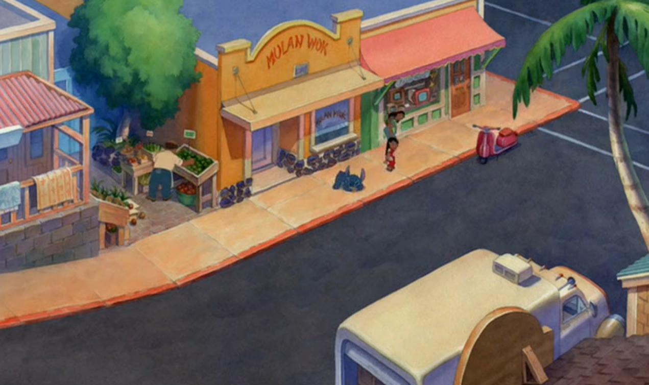 Lilo and Stitch      The Chinese restaurant in Lilo and Stitch is called Mulan Wok.