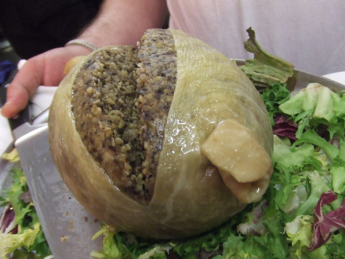 Haggis has been banned in the U.S. for more than four decades because one of its key ingredients is sheep's lungs, and our government doesn't want us eating those. It also contains a sheep's heart and liver, and is cooked in a sheep's stomach, but those are all, apparently, cool for us to eat.