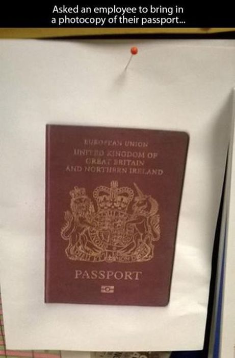Asked an employee to bring in a photocopy of their passport... Lukan Union Unie Rd Kingdom Of Creat Britain And Northern Ireland Passport