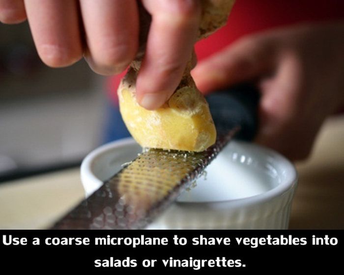 Kitchen - Use a coarse microplane to shave vegetables into salads or vinaigrettes.