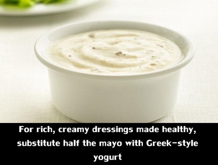 dish - For rich, creamy dressings made healthy, substitute half the mayo with Greekstyle yogurt