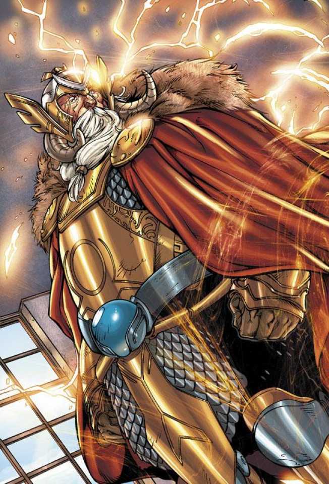 Odin the monarch of Asgard and the strongest of all Asgardians, even his son Thor. He can manipulate magic for a variety of effects including strength augmentation,size augmentation, various magical enchantments, fire energy blasts, and others. He also, as the monarch of Asgard, can absorb the powers of all the Asgardians into himself to greatly augment his already formidable powers. Odin is immortal and thus cannot die die by any natural means. His regular strength level is around 60 tons.