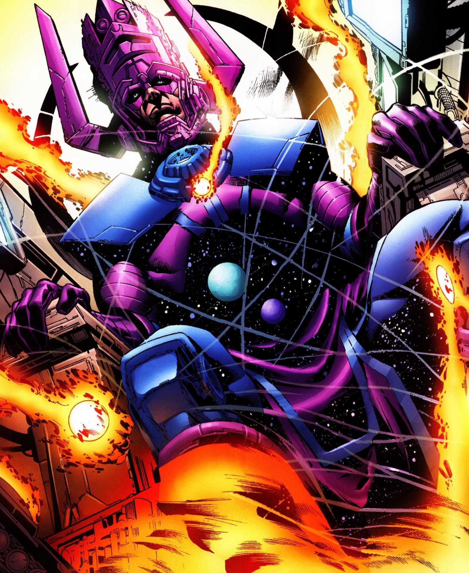 Galactus            One of the strongest in the universe. Eats entire planets, possesses vast knowledge, unlimited cosmic power, and gave beings as strong as the Silver Surfer their power and is still in an entire different power league.