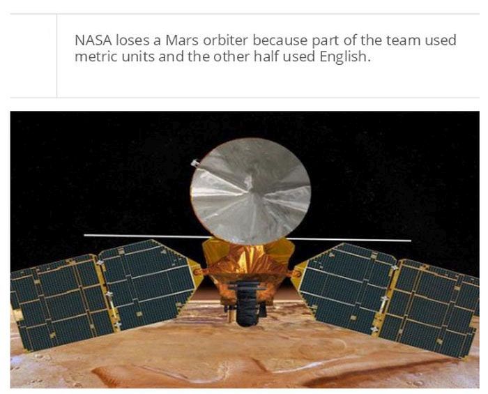 mars reconnaissance orbiter - Nasa loses a Mars orbiter because part of the team used metric units and the other half used English.