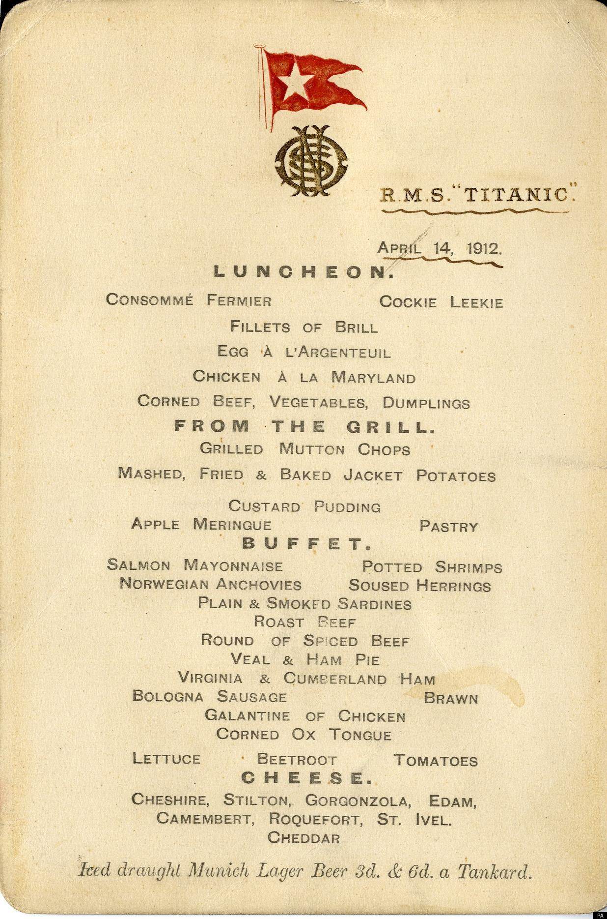 Menu booklet of final lunch on Titanic