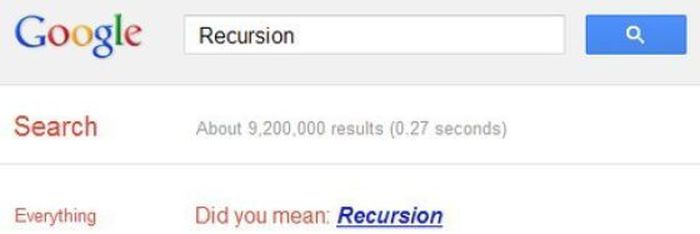 Searching for recursion will get you into a dangerous infinite loop: