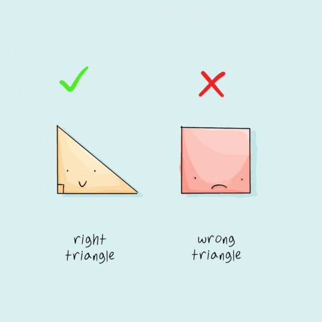 triangle jokes math - v x right triangle wrong triangle
