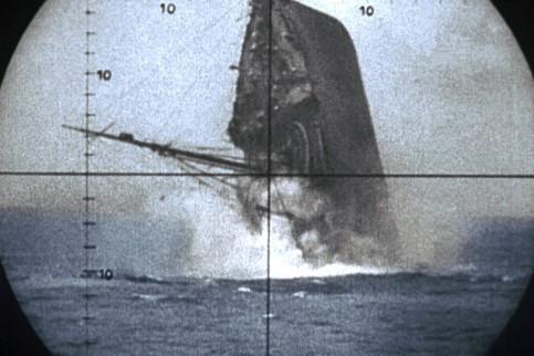 An Allied vessel sinking seen through the periscope of a German submarine  1941