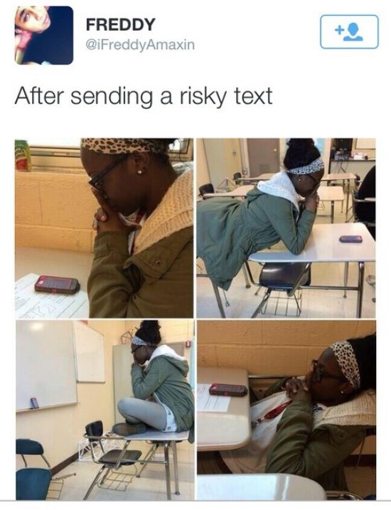 after sending a risky text - Freddy After sending a risky text