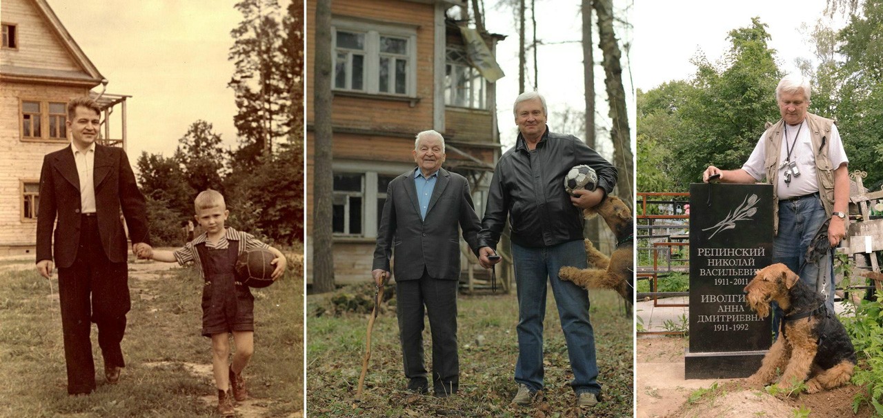 Father and son pictures taken over 60 years apart