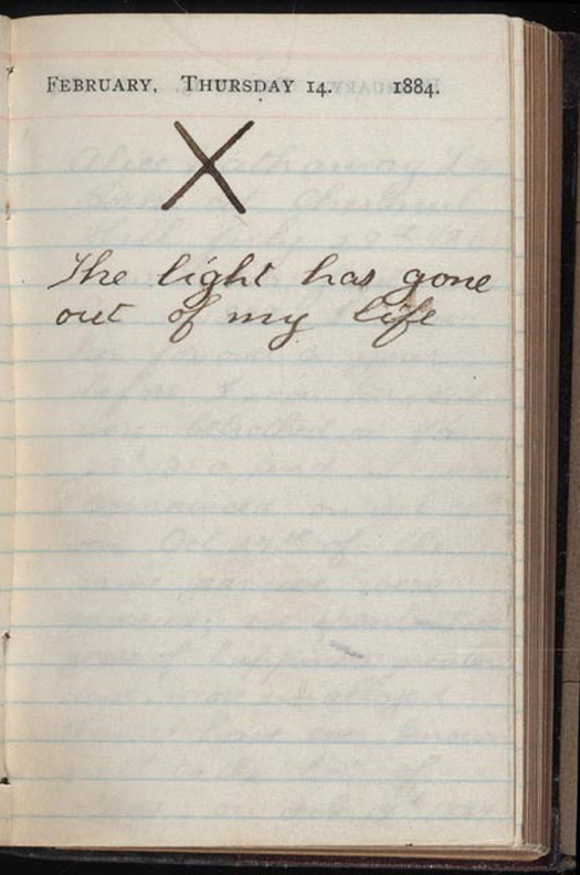 Teddy Roosevelts diary entry from the day his wife Alice died of kidney failure. He never spoke publicly about her again.