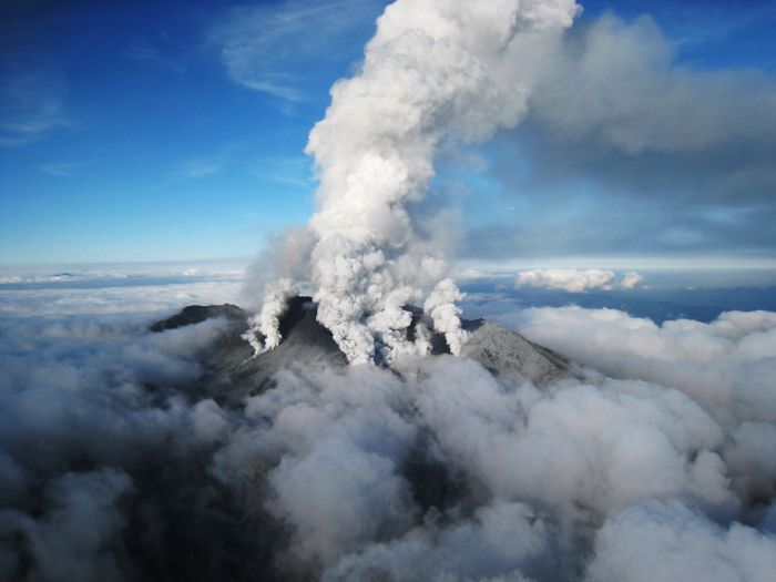 White smoke rising from Mount Ontake as Japans volcano Ontake erupts in Nagano prefecture, central Japan. Dozens of hikers were stranded on the slopes of an erupting Japanese volcano that reportedly killed one person and left 30 more seriously injured, Sept. 27.