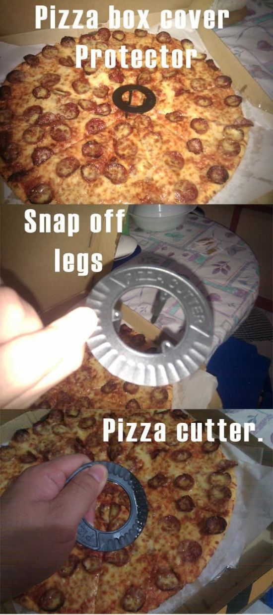Thought - Pizza box cover Protector Snap off legs Pizza cutter.