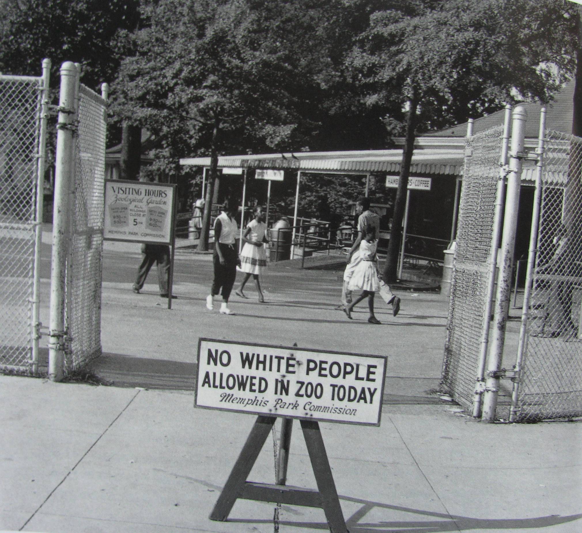 Sign placed in front of the Memphis Zoo on Thursday, Negro day, the only day of the week that African Americans were allowed to visit