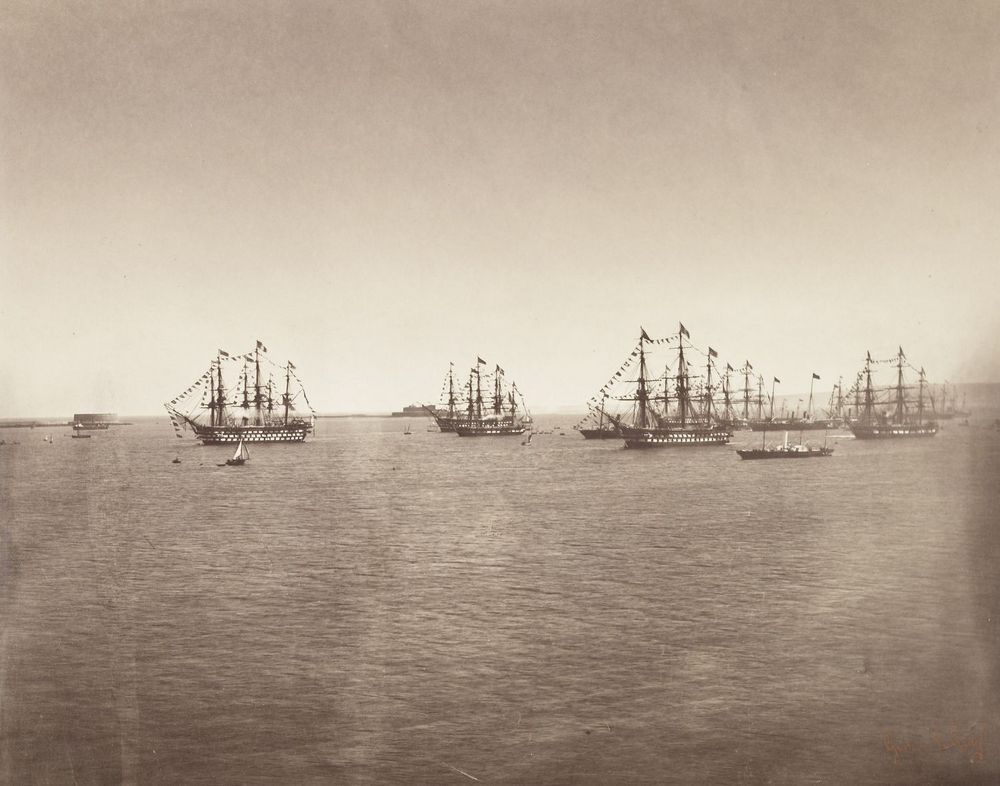 The Royal Navy on the way home from France with Queen Victoria on board, who had just visited Napoleon III, 1858