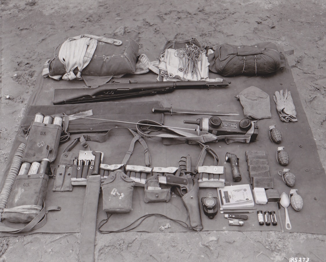 Equipment carried by a parachutist radio operator, ca.1940