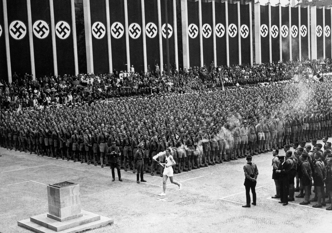 The Olympic flame arrives in Berlin, 1936