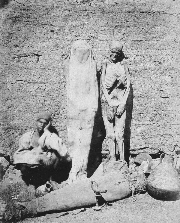 Man selling mummies in Egypt, 1875