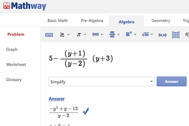 <a href="https://mathway.com/" target="_blank">Mathway</a> - This site solves every kind of math problem in the blink of an eye. Don't use it for cheating at school...