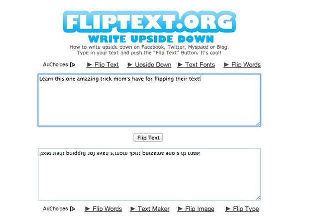 <a href="http://www.fliptext.org/" target="_blank">Flip Text</a> - Flips any text you want, making it ready to be copied and pasted on socials.