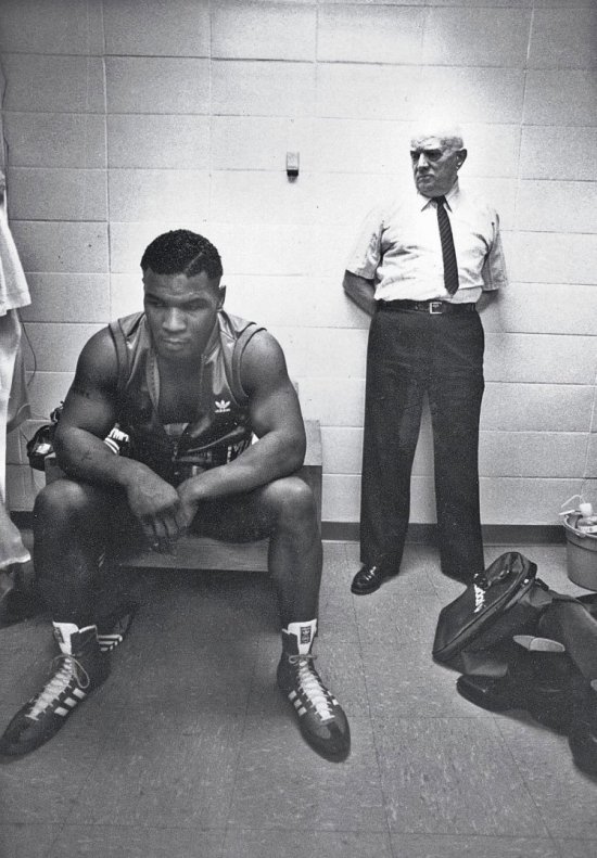 Mike Tyson and his trainer, Cus D’Amato, before his first professional fight 3-6-1985