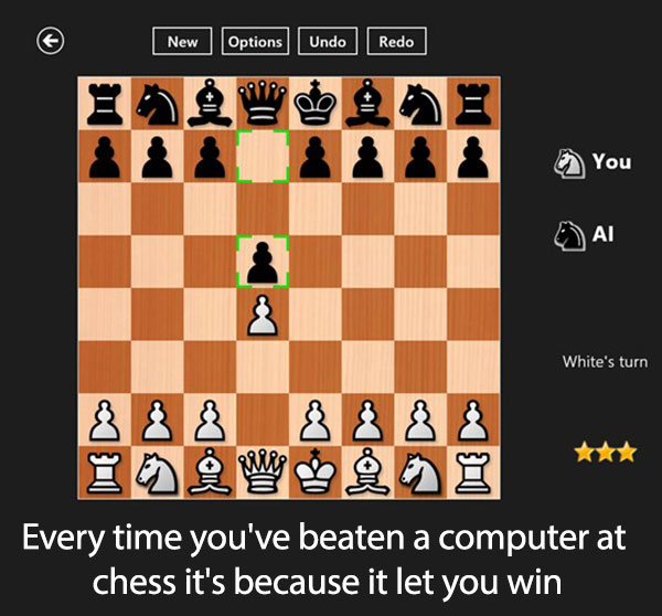 chess queen pawn - New Options Undo Redo You Gal White's turn Every time you've beaten a computer at chess it's because it let you win