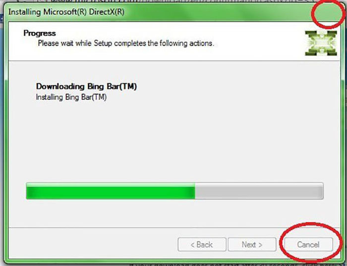 bing bar tm - Installing MicrosoftR DirectXR Progress Please wait while Setup completes the ing actions. Downloading Bing BarTm Installing Bing BarTm  Cancel
