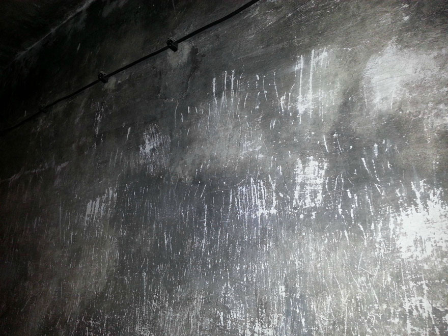 Inside an Auschwitz gas chamber: which was used in Hitler‘s time to kill Jews, mostly women and innocent children. This image shows the nail scratches of the victims who were slowly suffocated to death by the poisonous gas.