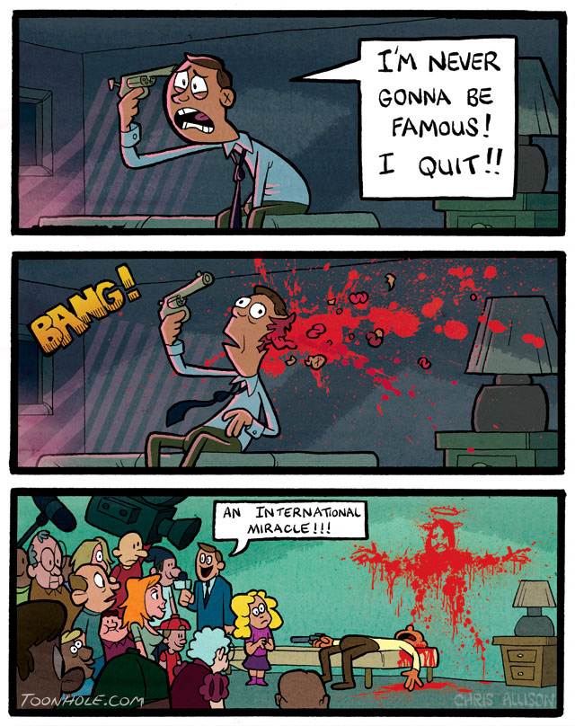 Jesus found in bloody suicide splatter.  For the religious nuts.  From Toonhole.com.