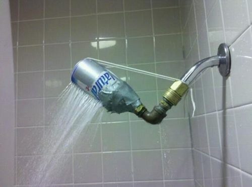 40 Shower head, hell na, I made one from uncle Jim Bob's trash can.