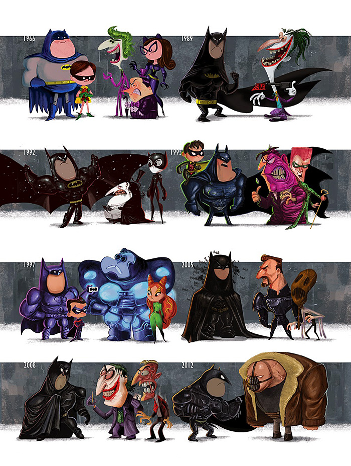 evolution of batman films - 1966 1989 See 20 7995 2009 2008 2012