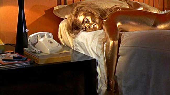 Shirley Eaton as Jill Masterson in Goldfinger.  Shirley was quoted on her "Bond Girl" role stating "It was only a week’s work, so I never imagined that the film and my role would have such a lifelong iconic existence"