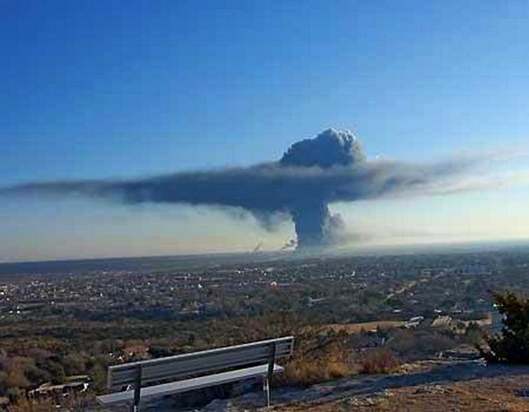A smoke cloud is seen after an explosion at a fertilizer plant in West, Texas on Wednesday, April 17, 2013.