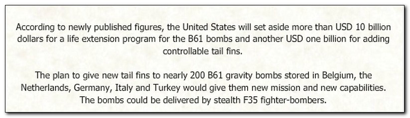 handwriting - According to newly published figures, the United States will set aside more than Usd 10 billion dollars for a life extension program for the B61 bombs and another Usd one billion for adding controllable tail fins. The plan to give new tail f
