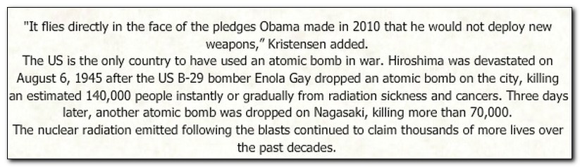 handwriting - "It flies directly in the face of the pledges Obama made in 2010 that he would not deploy new weapons," Kristensen added. The Us is the only country to have used an atomic bomb in war. Hiroshima was devastated on after the Us B29 bomber Enol