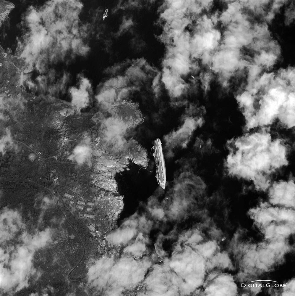 A satellite image shows the wreck of the Costa Concordia off the island of Giglio on Jan. 17.