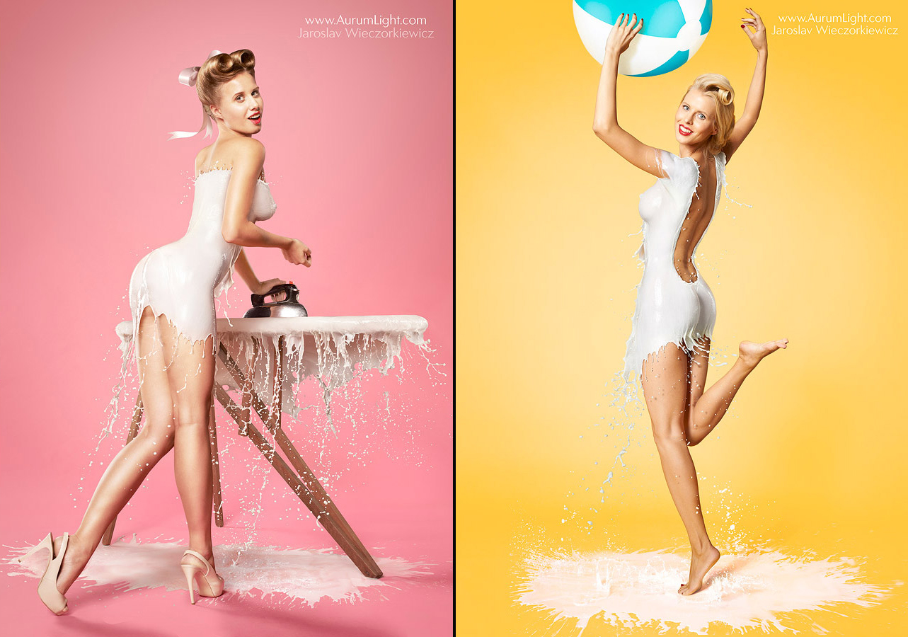 40'S PINUP PHOTOS WITH MODELS WEARING MILK