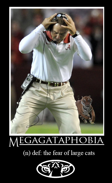 Nick Saban Coach - University of Alabama urinating in pants with definition of "Fear of Tigers"