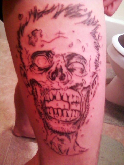 This is my new zombie tattoo that I got this Tuesday. Still got one more session to go, with color.