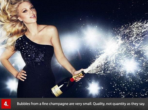 scarlett johansson moet chandon - 4. Bubbles from a fine champagne are very small. Quality, not quantity as they say.