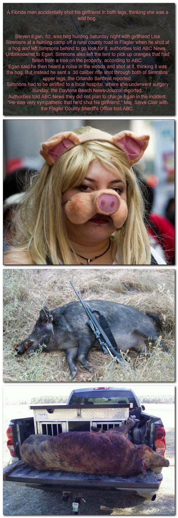 Thinking she looked too much like a hog he decides to shoot her!