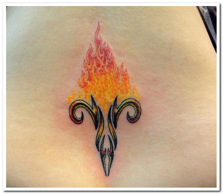 aries sign with fire tattoo