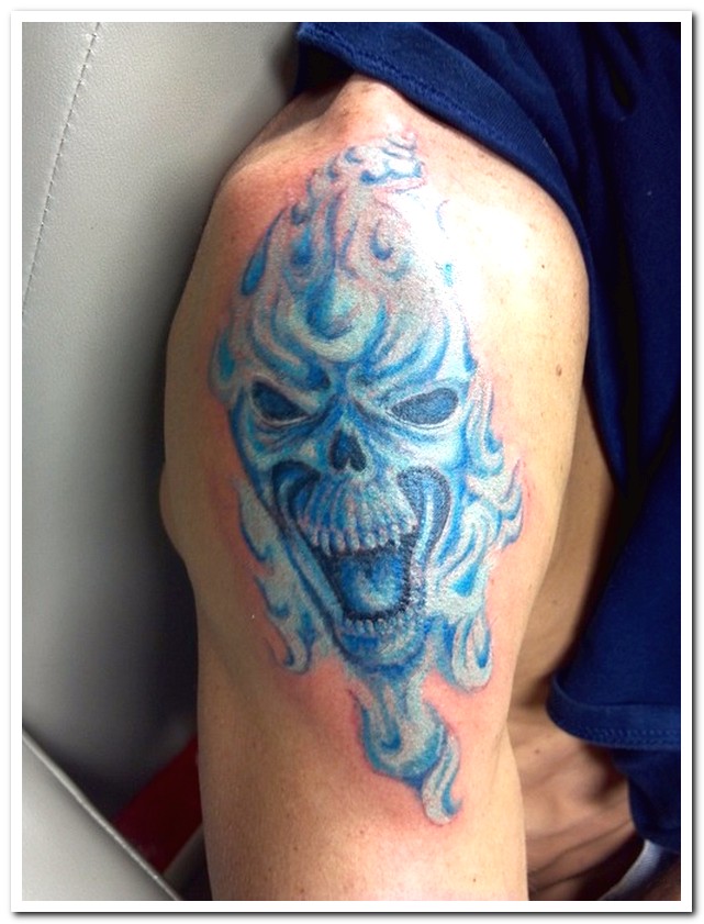 blue flame skull tattoos