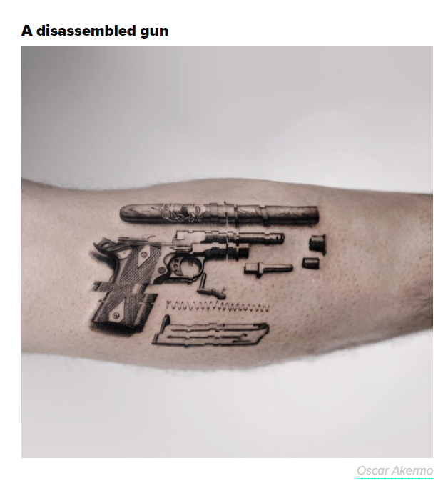 gun tattoos - A disassembled gun Oscar Akermo