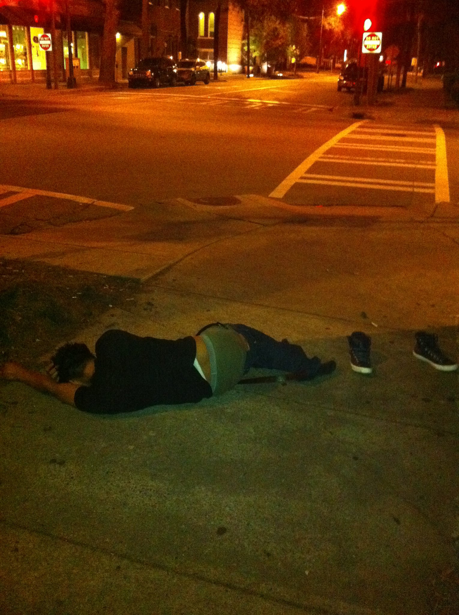 You know your drunk when you cuddle up on the sidewalk to go to sleep.. even take off your shoes!
