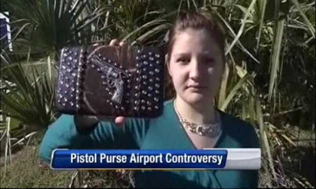 This girl was detained at the airport because of her purse.