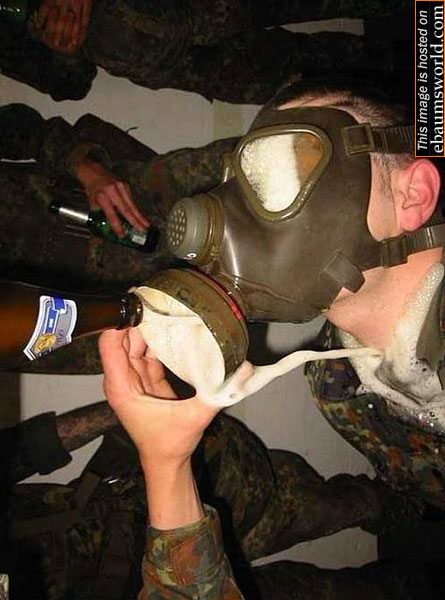 beer through a gas mask