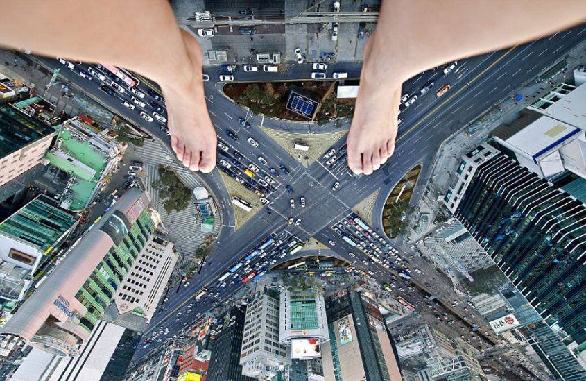 The photographer hangs over the Gangnam district in Seoul, South Korea.