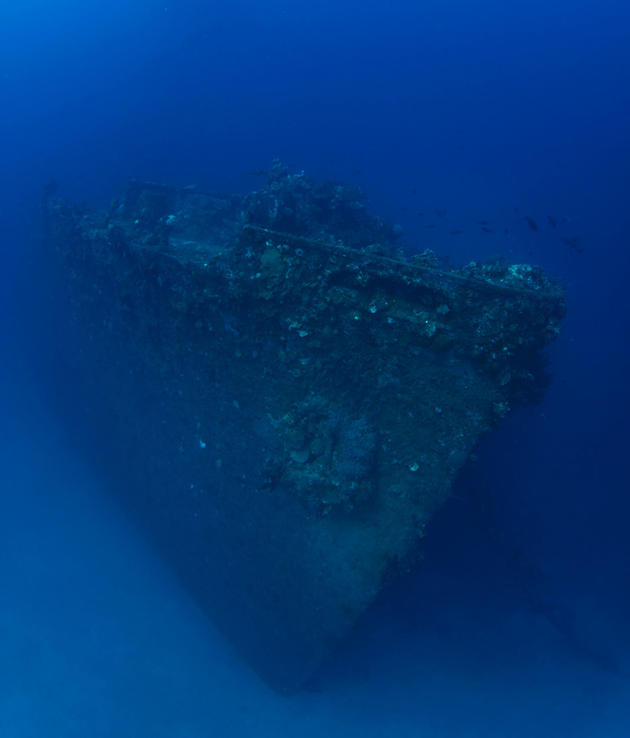 The bow of Nippo Maru a cargo ship that was sunk on July 16, 1944.