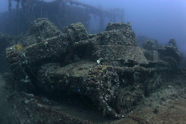 Light tanks Type 95 by the look of it on the sunken Nippo Maru cargo ship.
